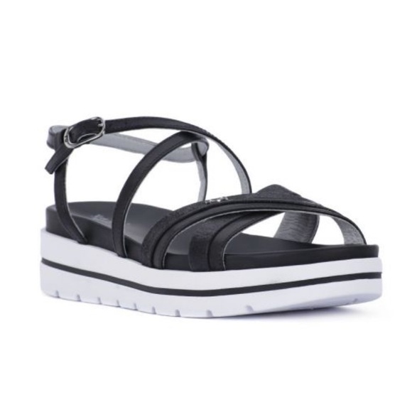 NERO GIARDINI Platform Strappy Leather Sandal Black White 38 / 8 - Picture 1 of 12